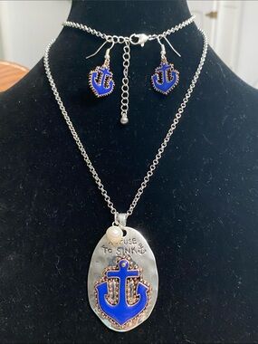 Nautical Blue Anchor Necklace and Earring Set